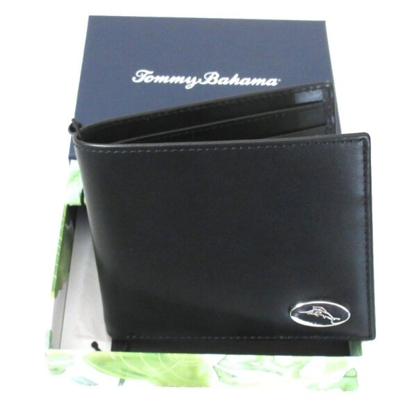 Tommy Bahama Men's Slim Bi Fold Black Genuine Leather Wallet Embossed Marlin NIB - Picture 5 of 6